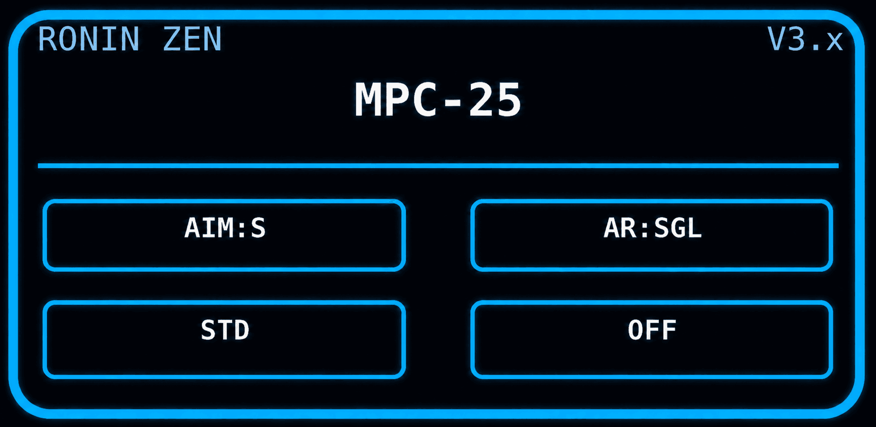 Schermata OLED Ronin Zen V3.x con profilo MPC-25